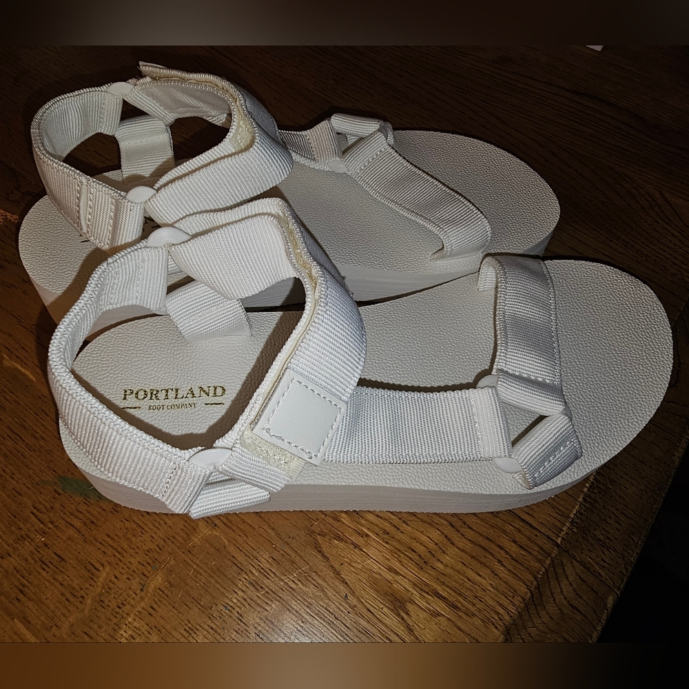 Portland Boot Company White Platform Sandals.
